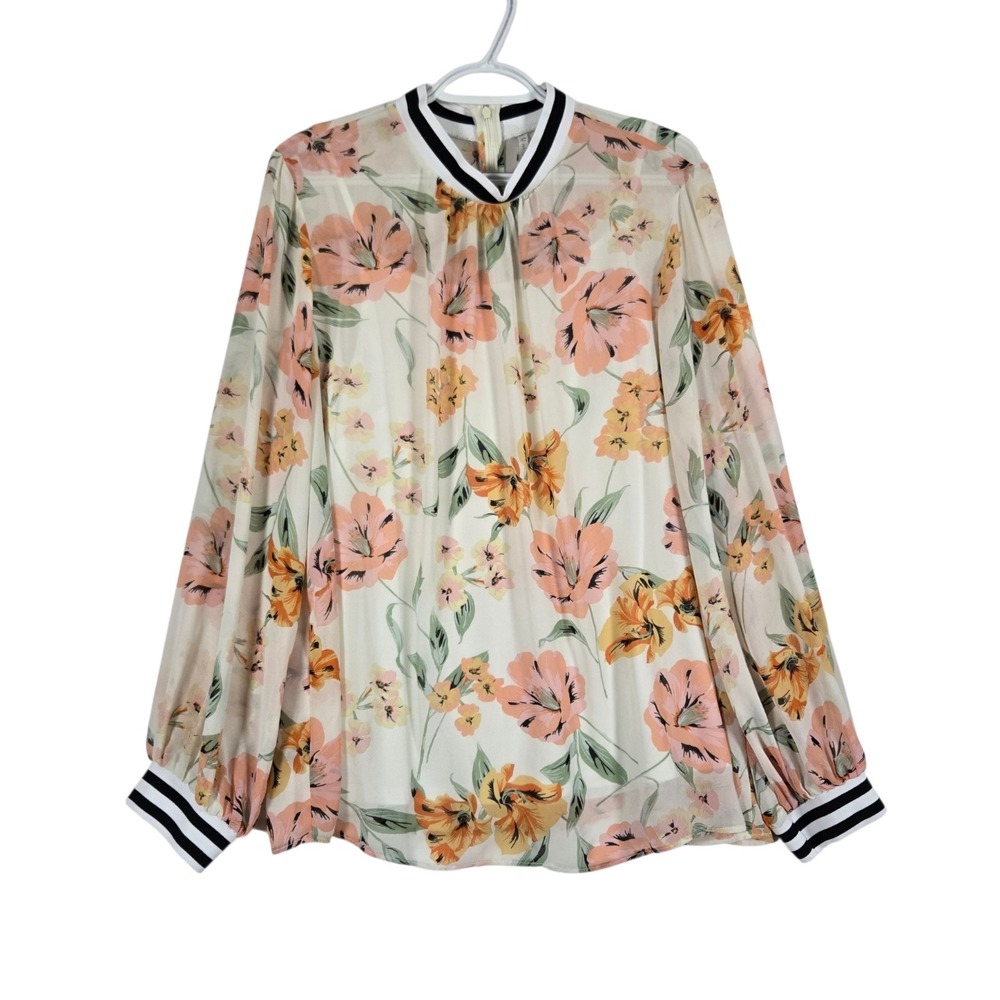 Cato Blouse Womens Plus 18/20W White Pink Floral Long Sleeve Layered